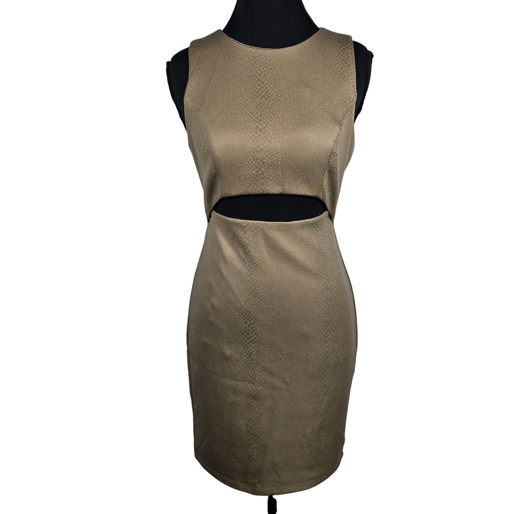 Bebe Taupe Faux Leather Cut Out Bodycon Dress Snakeskin Mini‎ Woman Extra Small